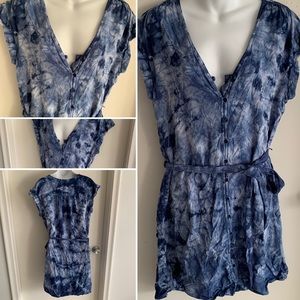 Bella Dahl indigo tie dye button up shirt dress M